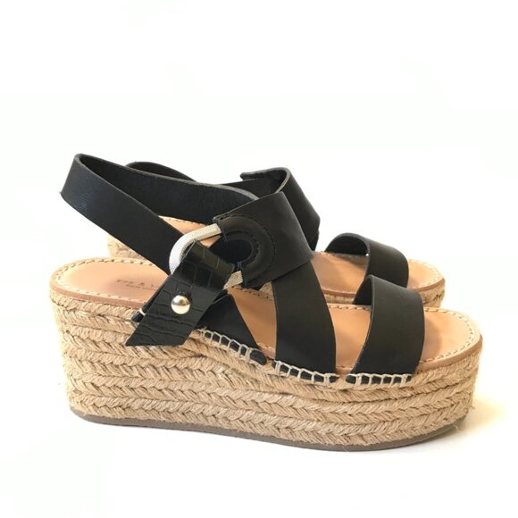 Rag & Bone August Platform Espadrille Sandals Womens 36 6 Black Tan Leather Shoe - Picture 1 of 11
